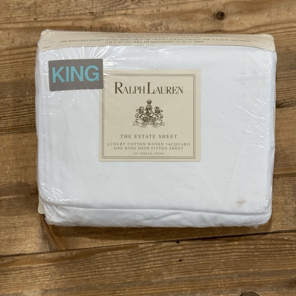 NOS - Vintage Ralph Lauren "Alissa White" Jacquard Weave King Fitted Sheet- READ